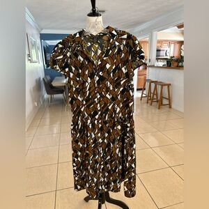 Mlle Gabrielle Brown and Black Midi Sundress with Notched Collar